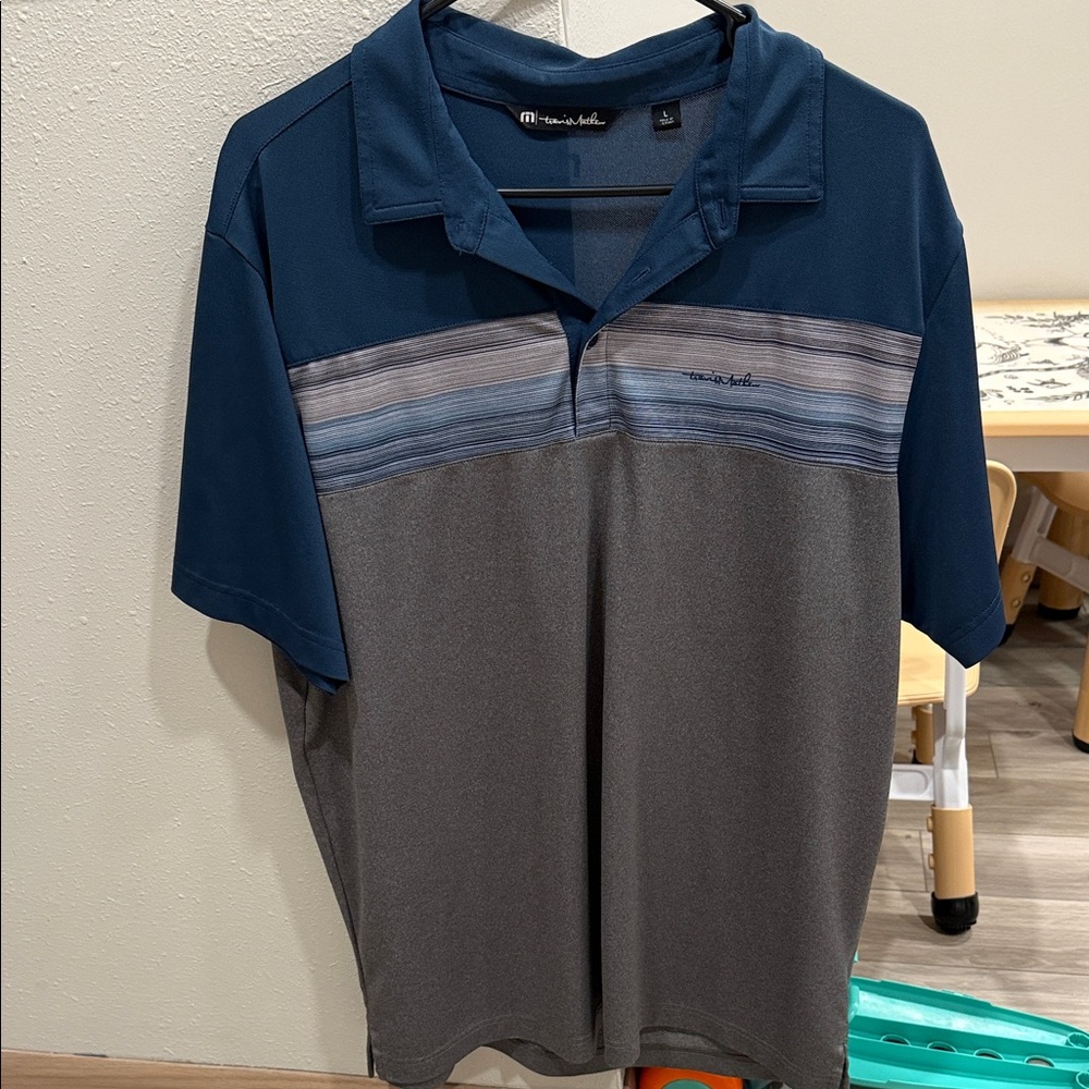 Travis Mathew Blue and Gray Polo Shirt